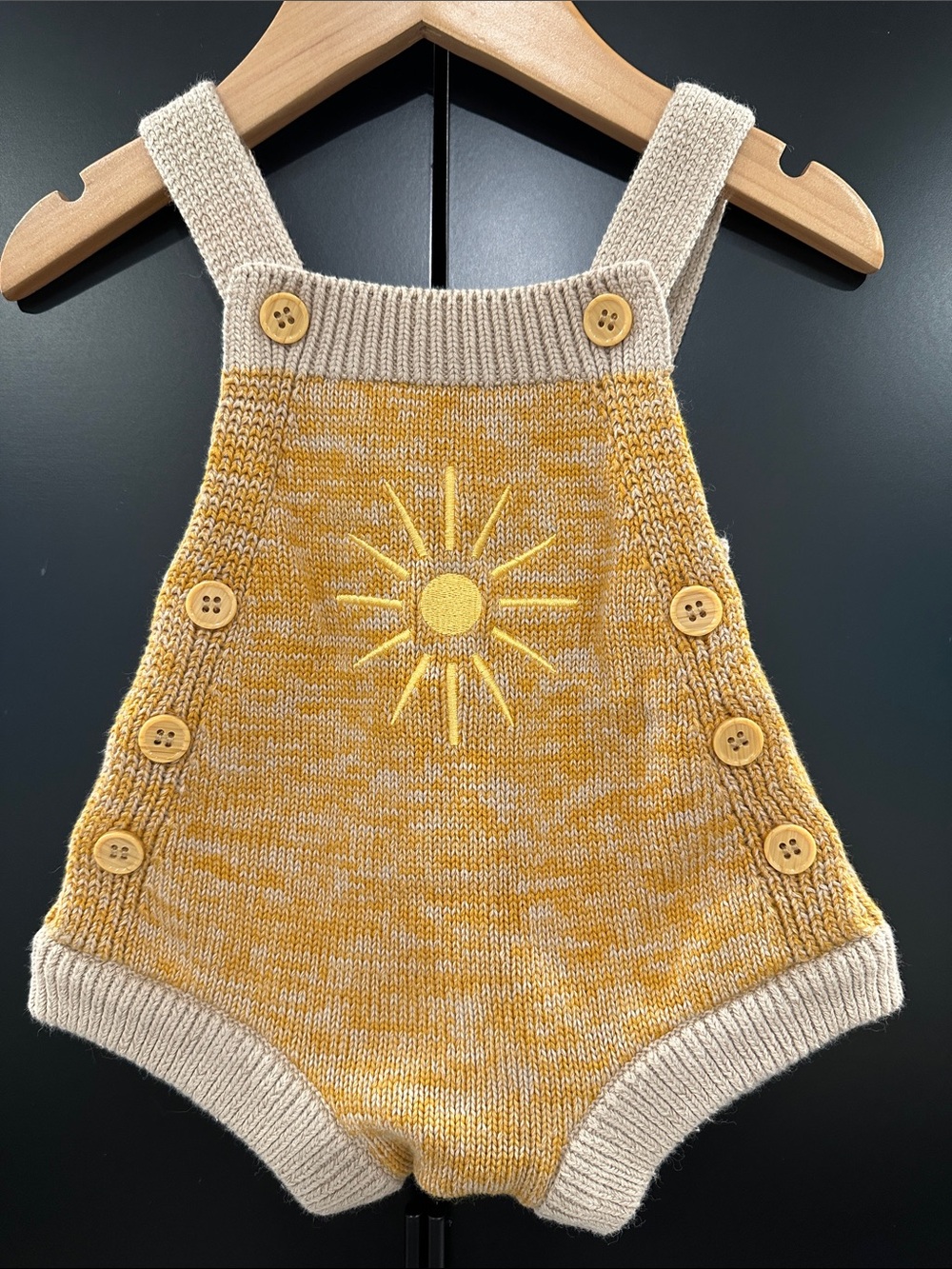 Sun Embroidered Knit Romper - Yellow & Cream